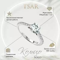 Кольцо помолвочное Tsar, белое золото, 585 проба, родирование, муассанит, размер 15.5, белый