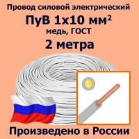 Провод силовой электрический ПуВ 1х10 мм2, белый, медь, ГОСТ, 2 метра