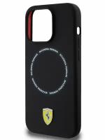 Ferrari для iPhone 15 Pro чехол Liquid silicone Scuderia printed ring Hard Black (MagSafe)