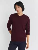 Шерстяной трикотажный пуловер с треугольным вырезом и длинным рукавом, цвет Бордо, размер XL