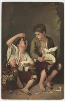 Почтовая карточка (открытка) Мальчики, поедающие виноград и дыню. Худ. Бартоломе Эстебан Мурильо. Германия 1900-1917 гг