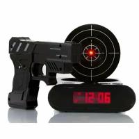 Часы-будильник с мишенью и лазерным пистолетом Снайпер Gun Alarm Clock (чёрный)