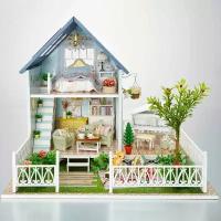 Румбокс интерьерный домик в масштабе 1/24 "Двухэтажный дом с белым забором и пальмой" 1030А