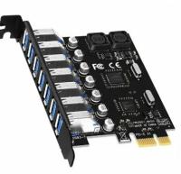 Адаптер плата-карта расширения Pci-e X1 HUB USB 3.0х - 7 портов для настольных компьютеров PCI Express 5 Гбит/с для материнской платы чип NEC + VIA