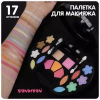 Набор детской декор. косметики Bondibon Eva Moda, BOX 17х17х4 см; тени для век-12шт.(6,48г), румяна-