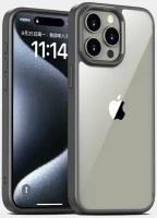 Прозрачный чехол для Apple iPhone 15 Pro MAX / Айфон 15 Про Макс с силиконовым кантом Crystal Case (Серый)