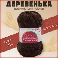 Пряжа "Деревенька" 100% шерсть 170м/100гр (251 коричневый)