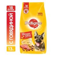 Корм сухой Pedigree полнорационный для взрослых собак крупных пород больше 25 кг, с говядиной, 13 кг