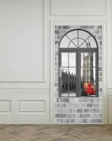 Фотообои на двери HARMONY Decor HDD-166 Окно в Лондон в серых тонах, 97 х 202 см, самоклеющиеся