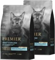 PREMIER LOW GRAIN CAT ADULT STERILISED SALMON/TURKEY низкозерновой взрослые кастрированные коты и стерилизованные кошки лосось/индейка (0,4 + 0,4 кг)