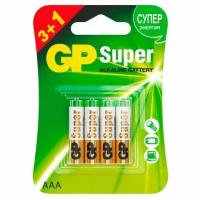 Батарейки комплект 4 шт, GP Super, AAA (LR03,24А), алкалиновые, мизинчиковые, промо 3+1, 24A3/1-2CR4