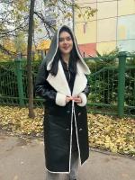 Женская дубленка длинная черная зимняя с воротнико длинное пальто женское дубленка демисезон искусственная с белым мехом