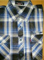 Сорочка, рубашка мужская в клетку с длинным рукавом, карман на молнии, 3XL (52 р-р),син/черн/крупн.клетка