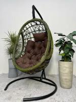 Подвесное кресло-кокон SAVIRA бамбук + каркас (коричневая подушка, полиэстер)