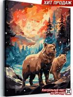 Картина по номерам на холсте 40х50 см "Медведи на закате" деревянный подрамник