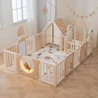 Манеж UNIX Kids DeLuxe House Camel, 150 x 180 см, с баскетбольной стойкой, доской для рисования, качелями