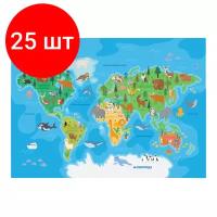 Комплект 25 шт, Клеенка для уроков труда Мульти-Пульти "Карта мира", 50*70см, ПВХ