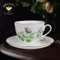 Чашка с блюдцем чайная Императорский фарфоровый завод Весенняя-2 Нежный пион (зеленый) 250 мл