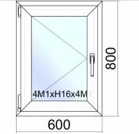 Окно ПВХ VEKA WHS Halo/ ш.60см*в.80см/поворотное/левое/однокамерный стеклопакет/фурнитура Accado (Турция)