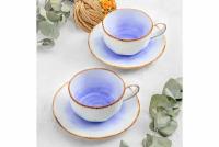 Чайная пара/ чашка с блюдцем/ кружка для чая/ кофе 4 предмета 250 мл Elan Gallery Кантри фиолетовый