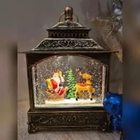 Светильник декоративный Новогодний фонарь, музыкальный, с Дедом морозом