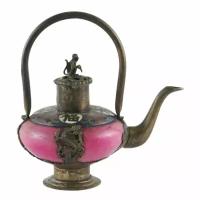 Декоративный чайник "Розовый нефрит". Нефрит, латунь, клуазоне