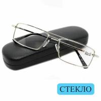 Качественные очки с диоптриями для дали из медицинской стали (-4.00) ELITE 5098, линза стекло, цвет серебро, РЦ62-64, с футляром салфеткой и шнурком