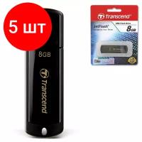 Флеш-диск 8 GB, комплект 5 шт, TRANSCEND Jet Flash 350, USB 2.0, черный, TS8GJF350