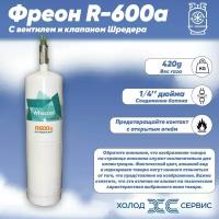 Фреон R-600a 420g с вентилем и клапаном Шредера