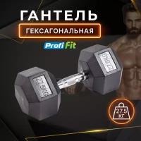 Гантель гексагональная обрезиненная PROFI-FIT 27,5 кг