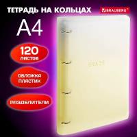 Тетрадь на кольцах со сменным блоком А4 305х230 мм, 120 листов с разделителями, Brauberg, Желтый, 404624