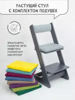 Растущий стул графит для детей школьника с подушкой на стул со спинкой, цвет серый