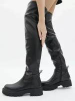 Ботфорты женские зимние сапоги евромех кожа высокие на платформе каблуке меху кожаные чулки стрейч Jerado M8260-1-black