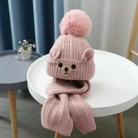 Комплект детская шапка и шарф, розовый