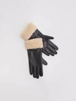 Тёплые перчатки из экокожи с флисом внури, цвет Черный, размер L 223429659055