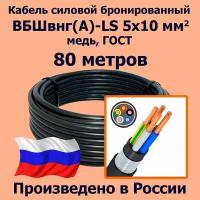 Кабель силовой бронированный ВБШвнг(А)-LS 5х10 мм2, медь, ГОСТ, 80 метров