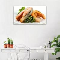 Картина на холсте 60x110 LinxOne "Продукт еда копчёный лосось" интерьерная для дома / на стену / на кухню / с подрамником