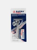 Т-образная бритва Rapira Swedish Supersteel, синий, сменные лезвия 5 шт