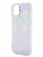 Guess для iPhone 15 Plus чехол PC/TPU Peony glitter +Nylon Hand cord Hard Iridescent Purple