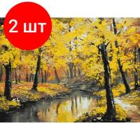 Комплект 2 шт, Картина по номерам на картоне ТРИ совы "Осенний лес", 30*40см, с акриловыми красками и кистями