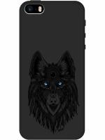 Силиконовый чехол на Apple iPhone SE / 5s / 5 / Эпл Айфон 5 / 5с / СЕ с рисунком "Grand Wolf" Soft Touch черный