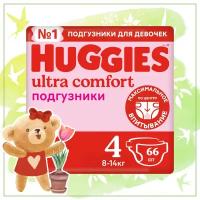 Подгузники для девочек Huggies Ultra Comfort 4(8-14кг), 66шт