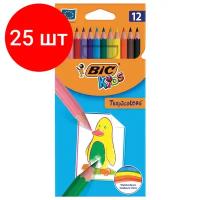 Комплект 25 шт, Карандаши цветные BIC "Tropicolors", 12 цветов, пластиковые, заточенные, европодвес, 8325666