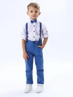 Праздничный костюм двойка для мальчика (брюки, рубашка, подтяжки, бабочка), белый/джинсовый, размер 104