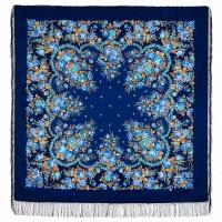 Платок Павловопосадская платочная мануфактура,146х146 см, коричневый, голубой