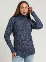 женский свитер с косами Vip Stendo, синий со складным горлом, размер L [АРТ 6505]