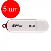 Комплект 5 штук, Флеш-память Silicon Power LuxMini 320, 16Gb, USB 2.0, бел, SP016GBUF2320V1W