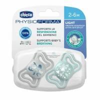 Chicco пустышка Physio Light,2шт.,2-6мес.,силикон, Blue, рис. стрелочки, нейтральный