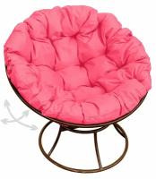 Кресло папасан пружинка без ротанга коричневое, розовая подушка
