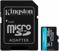 Карта памяти Kingston microSDXC 256 ГБ Class 10, V30, A2, UHS-I U3, R/W 170/90 МБ/с, адаптер на SD, 1 шт, черный